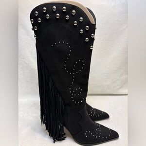 Jessica Simpson Rosera Women's Black Studded Microsuede Boots Size 8.5